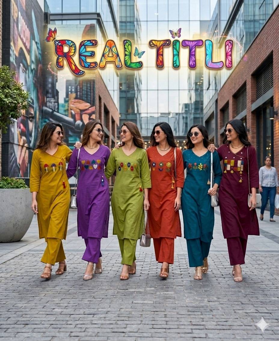 REAL TITLI By Kaamiri 01 To 06 Series Beautiful Festive Suits Colourful Stylish Premium Ajrakh Cotton kurti with plazo At Wholesale Price